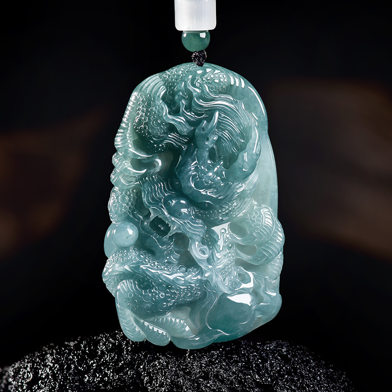 Jewelry & Watches Store - Doğal Birmanya Jadeite Ejderha Kolye Kolye