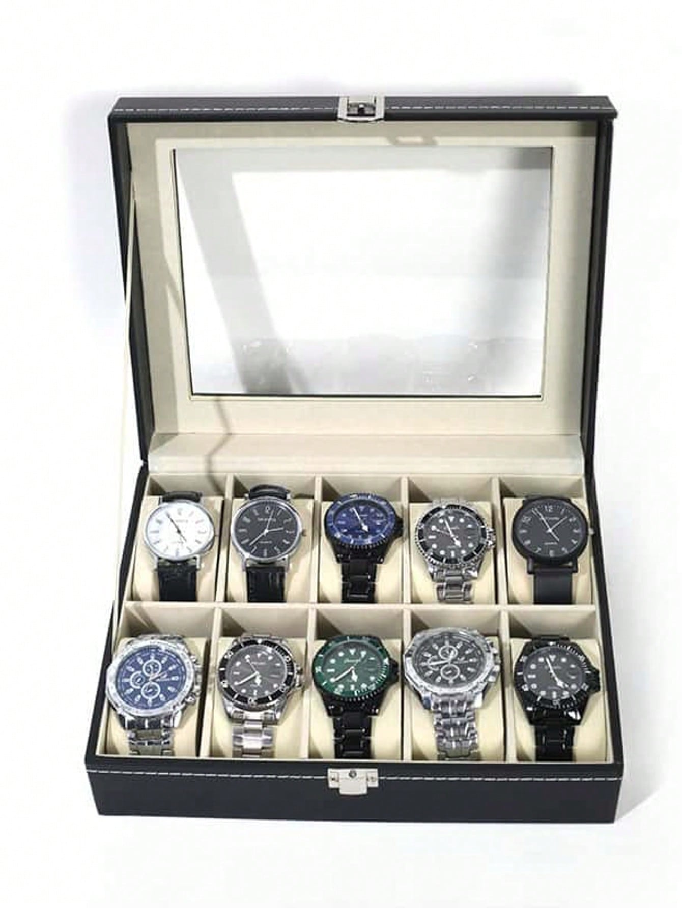 Watch Display Box - Kilitli Deri Saat Kutusu, Büyük Kapasiteli