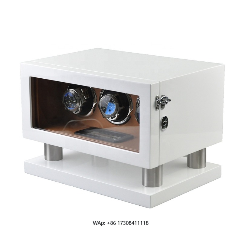 Automatic Watch Winder - Beyaz Kahverengi Deri Kontrolörlü Gyro Orbit