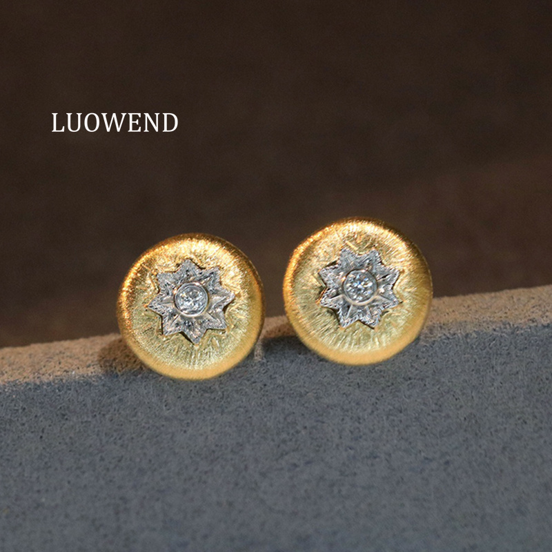 Diamond Stud Earrings - LUOWEND 100% 18 K Sarı Altın