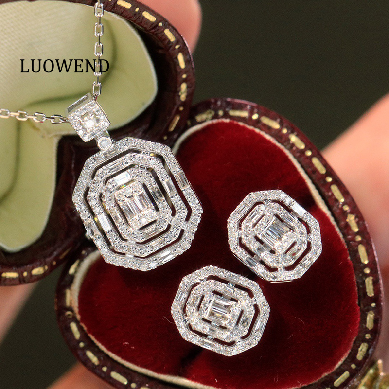 Diamond Stud Earrings - LUOWEND 100% 18K Beyaz Altın Küpe