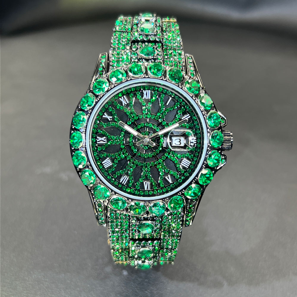 Jewelry And Watches Luxury Brand - Yeşil Elmas Erkek Saati MISSFOX Marka