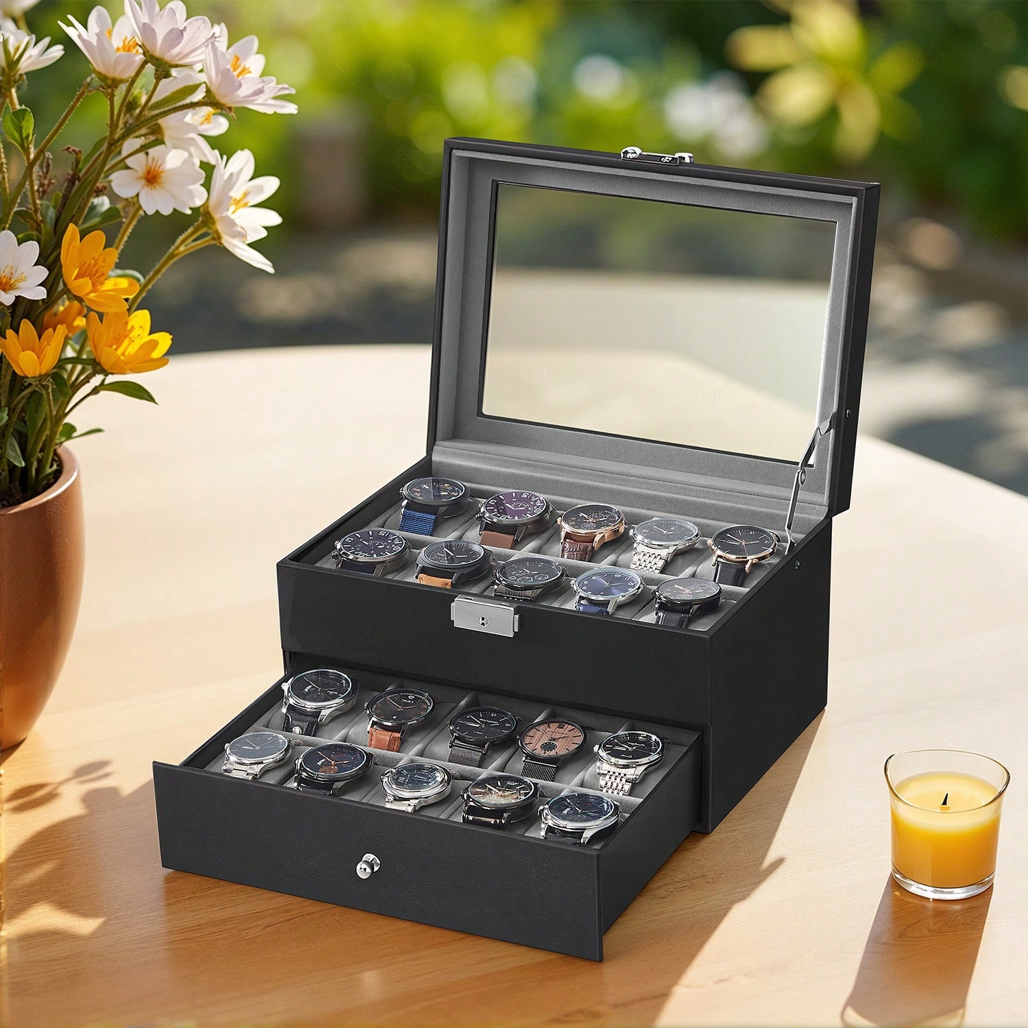 20 Bölmeli Cam Kapaklı ve Kili - Watch Display Box incelemesi ve fiyatı