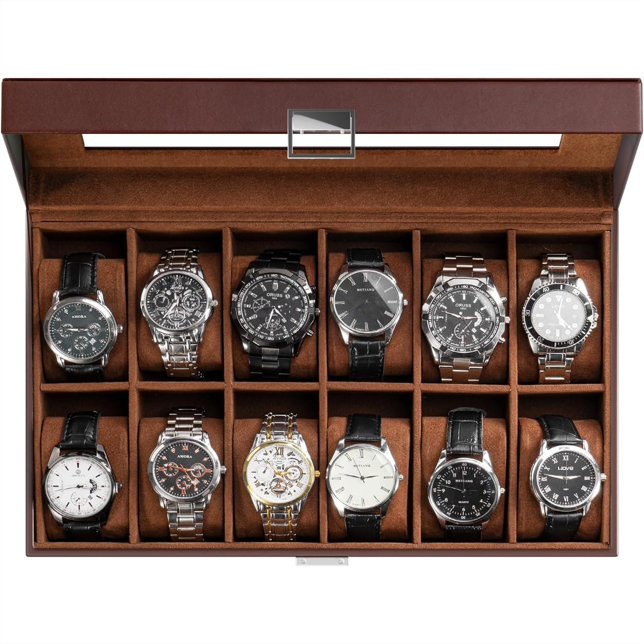 12 Bölmeli Cam Kapaklı Saat Vi - Watch Display Box incelemesi ve fiyatı